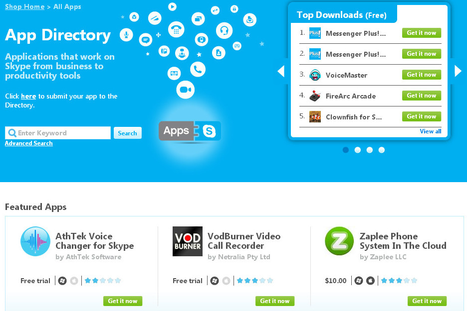 Featured App on Skype Shop
