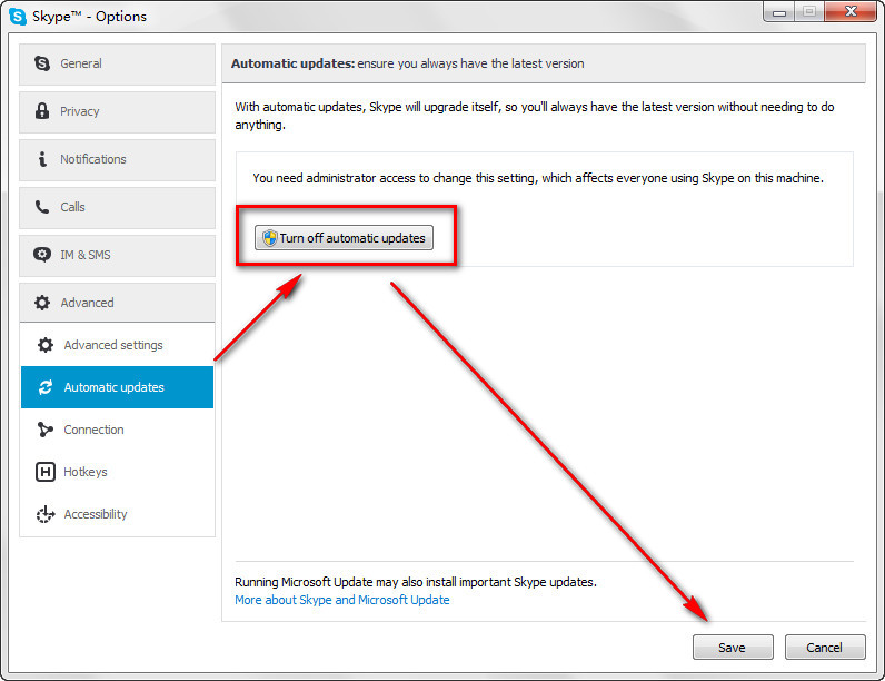 Turn Off Skype Automatic Updates