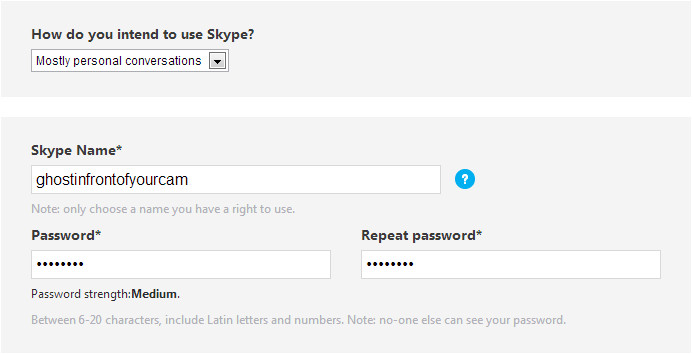 Create a new Skype account
