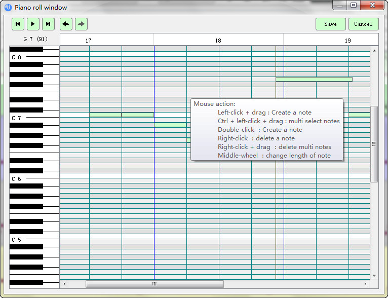 edit notes in piano roll window