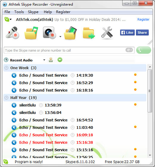Skype Recorder FaceBook Button