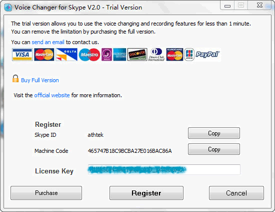 register voice changer for skype