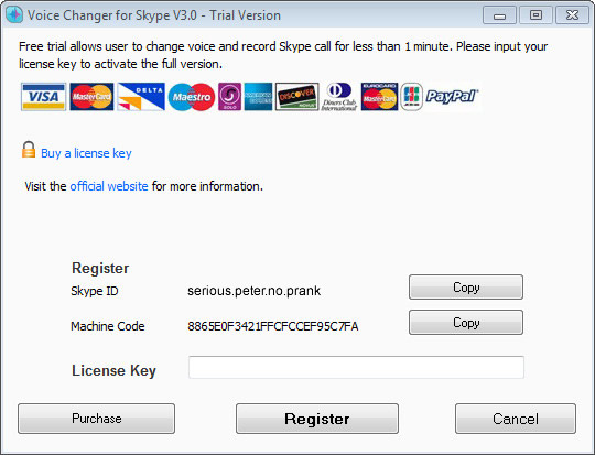 Register Skype Voice Changer