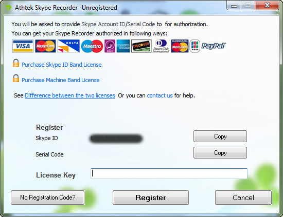 register Skype Recorder