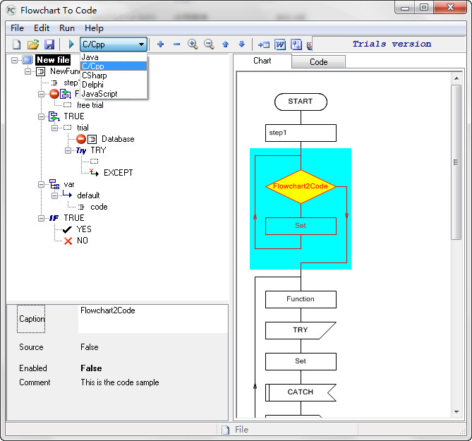 Screenshot of AthTek Flowchart to Code 1.0