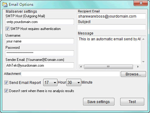 Email Status by network analyzer