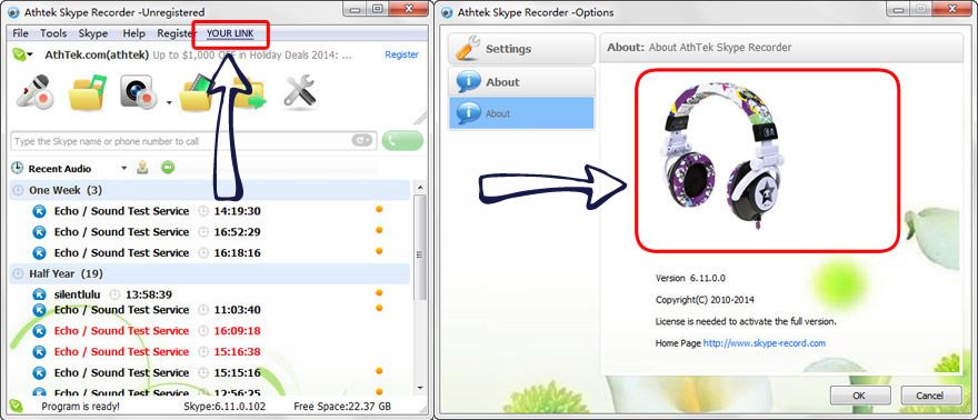 Advertisement on AthTek Skype Recorder