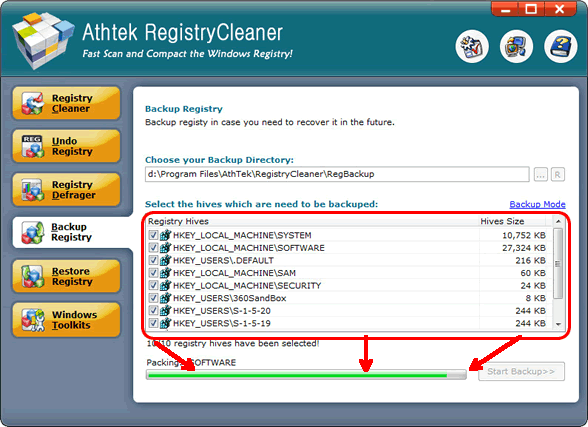 Backup with Win7 Registry Cleaner