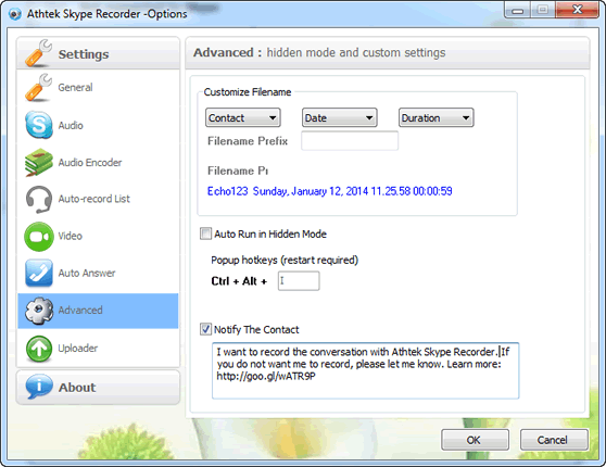 Advance Option of Skype Recorder