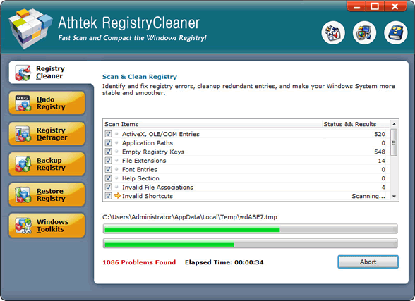 scan Vista registry errors