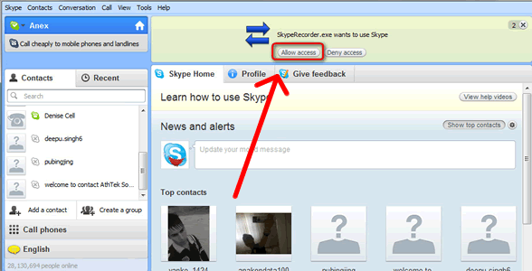 Allow Access on Skype